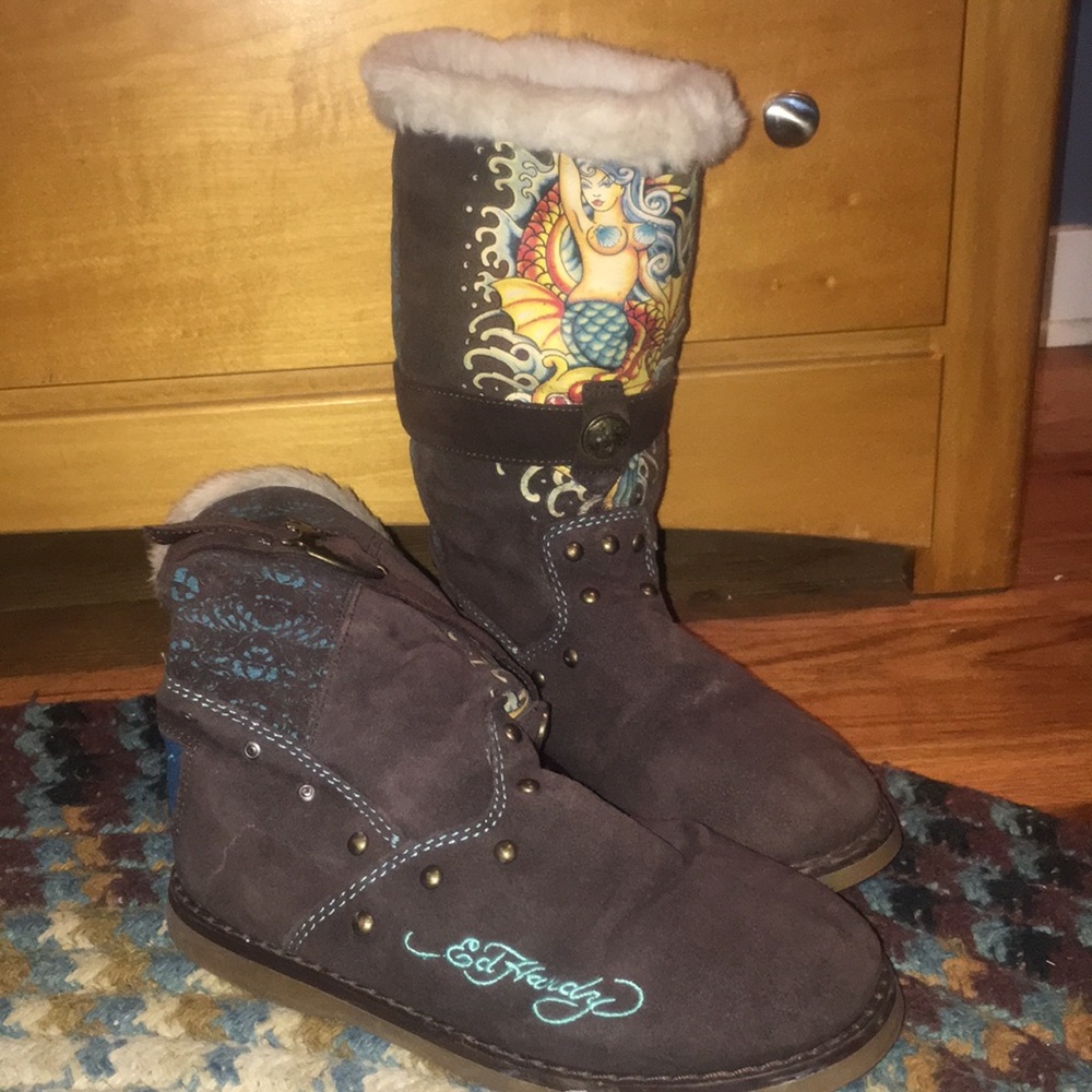 Ed Hardy Faux Fur Lined Boots